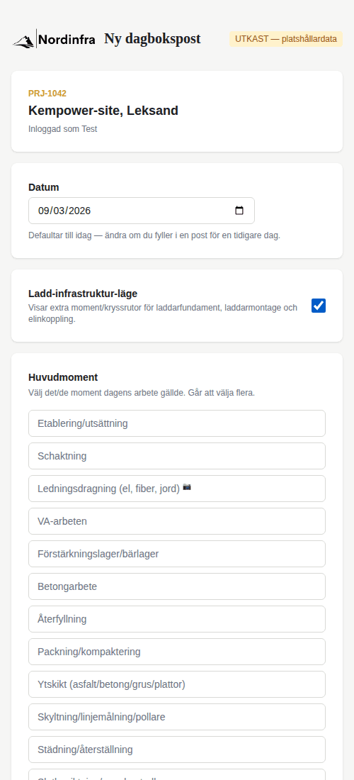 Nordinfras digitala anläggningsdagbok